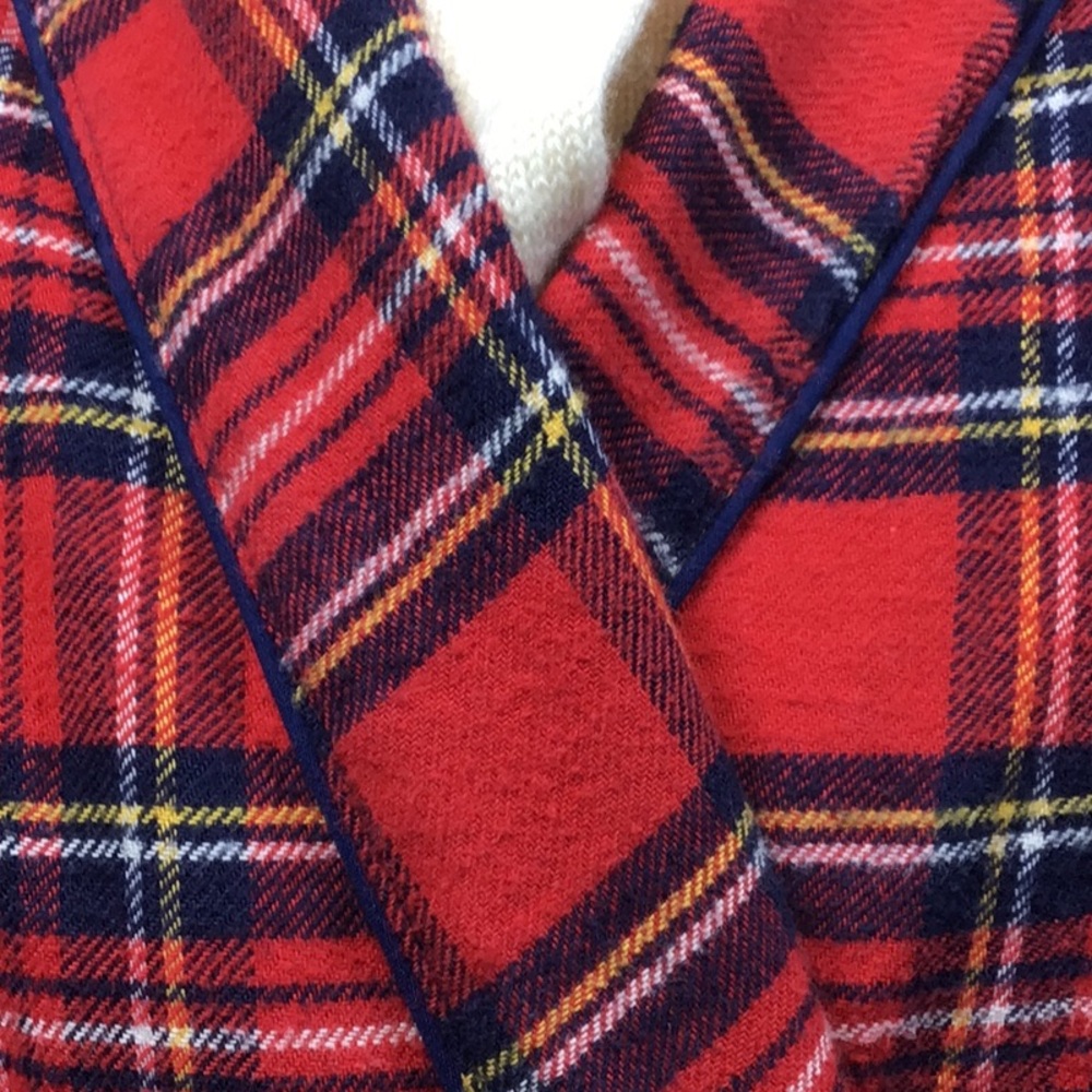 Vintage Red Plaid Tartan Blue Piping Self Tie Belt Front Pocket Flannel Maxi - Picture 5 of 15